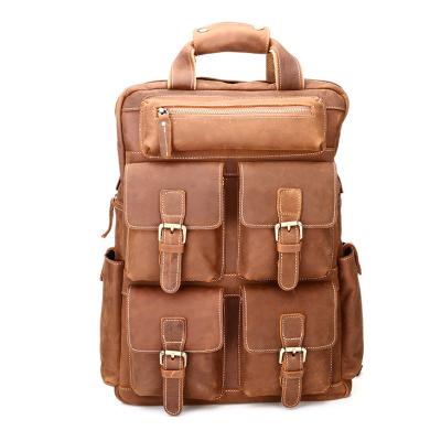 China Vintage anti-theft branded men's crazy horse leather laptop bag pack genuine cow leather outdoor sport backpack for traveling for sale