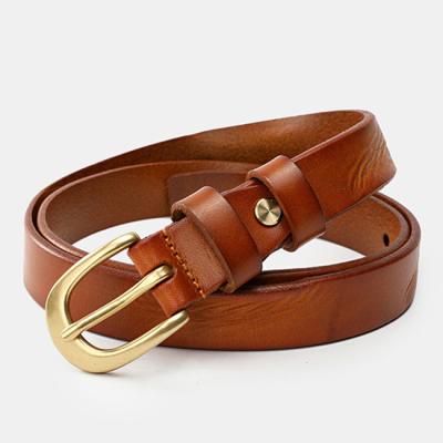 China Classic / Fashion Manufacture Vegetable Tanned Ladies Fashion Buckle Cowhide Leather Belt Casual Raw Real Genuine Leather Belts For Women for sale