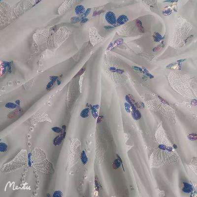 China HG0355 Breathable High Quality Three-Dimensional Butterfly Embroidery Flower Symphony Sequin Embroidery Lace Wedding Dress Lace Fabric for sale