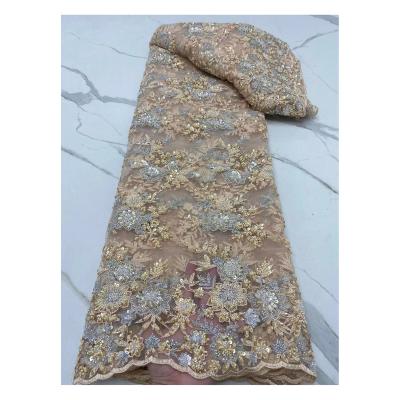 China Best Selling Dubai Sequin Lace Fabric Sample Sale Blue Poly Rope Embroidery Lace Breathable Hot Available Lace Fabric for sale