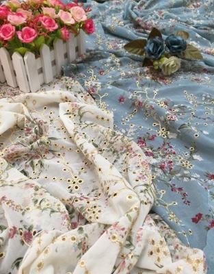 China New Breathable Chiffon Printing Potted Flower Embroidery Lace Tulle Shell Fabric Embroidery Punch Fabric for sale