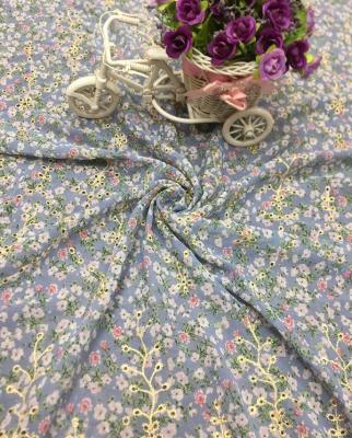 China New Style Breathable Antique Chiffon Printing Small Punch Embroidery Lace Tulle Shell Fabric Floral Embroidered Fabric for sale