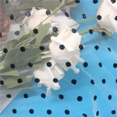 China 100%Polyester Polka Dot Tulle Mesh Fabric For Flame Retardant Soft Black Dress for sale