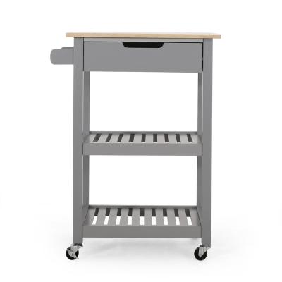 China Kitchen Islands And Customized Rubber Wood Top Cart Storage Carts With Wheels And Drawer for sale