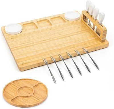 China Large Charcuterie Natural Bamboo Cheese Board Stocked Set And Knife Set For Kitchen House Gifts New Warming Home for sale