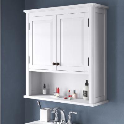 China Customized MDF Wooden Double Door Wall Mounted Bathroom Storage Cabinet with Two Doors and Open Storage Shelf for Bathroom for sale