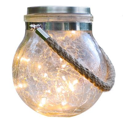 China 2021 Hot Sale Energy Saving Environmental Protection 20 Led Hanging Light Mason Jar Solar Decorative Garden Glass Slit Waterproof Hemp Rope for sale