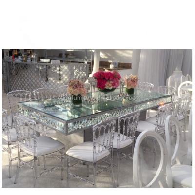 China Convertible Home Furniture Rectangle Crystal Stainless Steel With Glass Top Wedding Table For Dining Or Hotel Living Room for sale