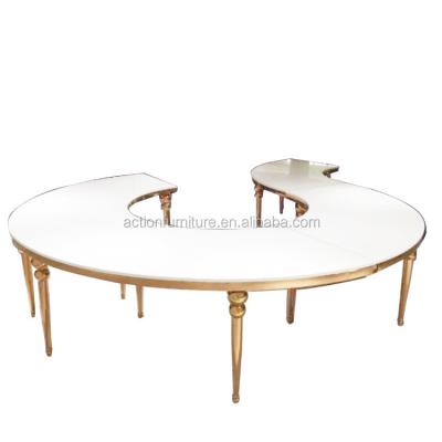 China 2022 Newest Simple Style Convertible Half Moon Wedding Table White Glass Banquet Table for sale