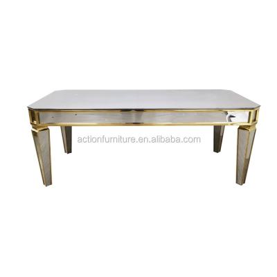 China Newest Simple Style Convertible Stainless Steel Rectangle Wedding Table Event Gold Banquet Table for sale