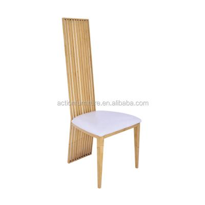 China Laser Cutting Wholesale Popular Gold Stainless Steel High Back Dining Chair for sale