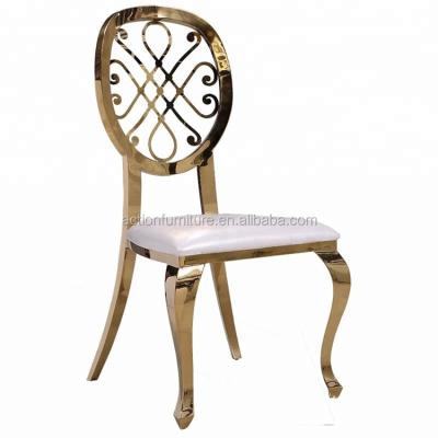 China Laser Cutting Stainless Steel Luxury Wedding Dining Chair Design Golden Hotel Chair for sale