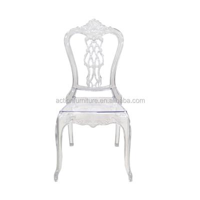 China Laser Cutting High Quality Clear Flower Wedding And Event Hotel Resin Back Clear Stackable Plastic Plastic Chair Wholesale for sale