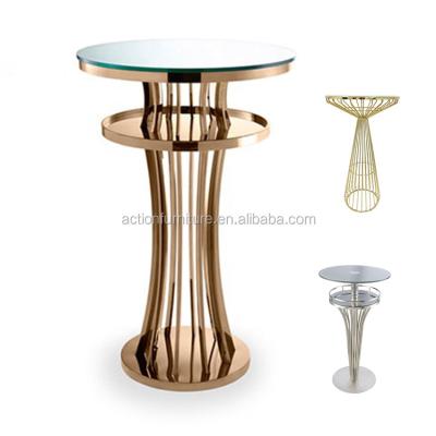 China Laser Cut Bar Furniture Metal With Mirror Glass Stainless Steel Bar Stool Table Top Hollow Low Flower Stand And Chairs Wedding for sale