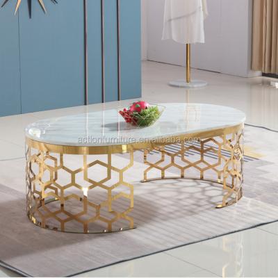 China Modern Gold Living Room Furniture Side Tables Extendable Stainless Steel Marble Top Luxury Coffee Tables for sale