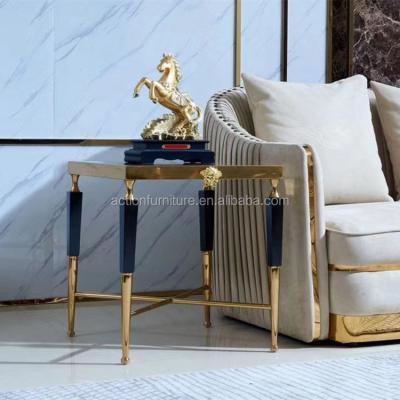 China Newest OEM Rose Golden Side Simple Style Square Marble Tea Center Convertible White Glass Coffee Tables for sale