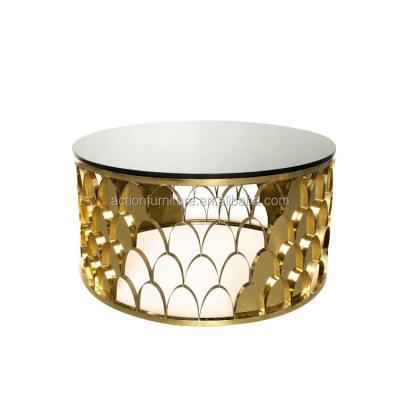 China Modern New Design Extendable Gold Rose Gold or Marble Round Side Coffee Table Stainless Steel Glass Top Table for sale