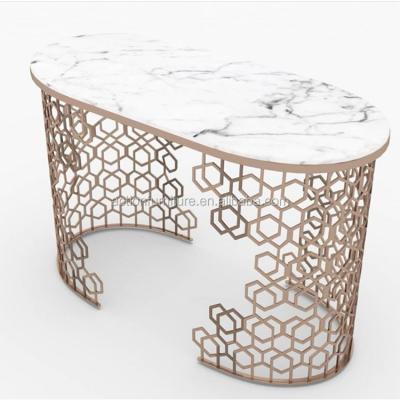 China Laser cutting luxury white black marble entrance console table luxury modern stainless steel corridor hallway Morden Nordic gold design for sale