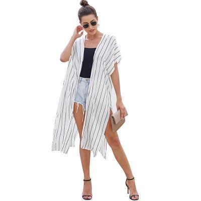 China Small Cool Striped Beach Sunscreen Breathable Long Cardigan Women's Long Cardigan for sale