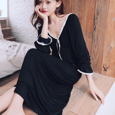 China Soft Home Breathable Hot Sale French Black Pajamas Long Use Long Sleeve Ladies Pajamas for sale