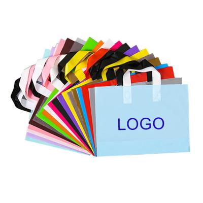 China Hot Sale Recyclable Custom Logo Printed Plastic Shopping Bag Reusable With Soft Loop Handle for sale