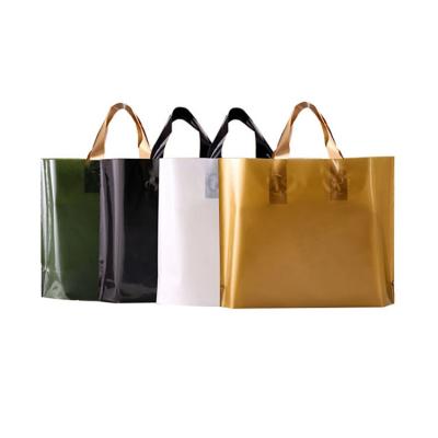 China Recyclable Custom Logo Print Carry Apparel Shoes Tote Recyclable Plastic Carrier Bag Shopping Apparel Store With Soft Loop Handle for sale