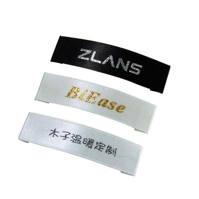 China Sustainable Soft Neck Labels End Ply White Satin Woven Logo Label With Customer Logo for sale