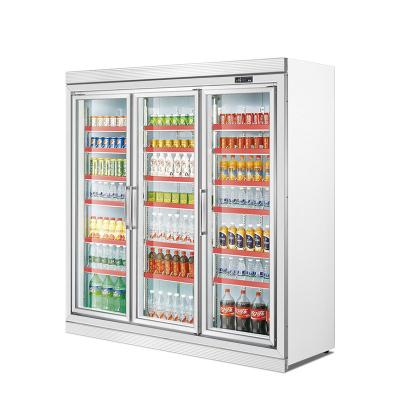 China Hotel Showcase Ice Cream Display Post Commercial Glass Door Freezer for sale