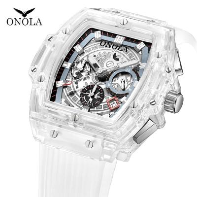 China 2021 Men's Women's Unique Day/Date ONOLA Day/Date Watch Quartz Casual Sports Wristwatch Luxury Square Clear Plastic Fashion for sale