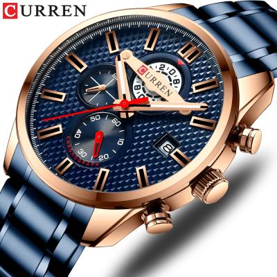 China CURREN Automatic Date Business Men's Watch Luxury Chronograph And Automatic Date Stainless Steel Band Quartz Wrist Watch Men Synchronize Causal Sports for sale