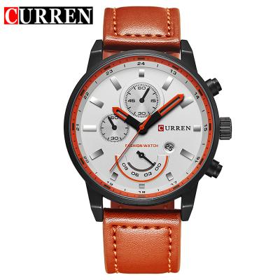 China Hot Selling CURREN Watch Men's Automatic Date Display Men's Wrist Watch Analog Sports Quartz Watch Leather Strap Hodinky Relogio Masculino for sale