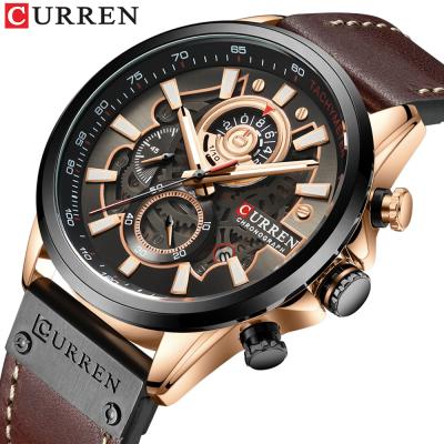 China CURREN Automatic Date Watch For Men Top Brand Watches Leather Strap Wristwatch Fashion Chronograph Sport Quartz Clock Male Gift for sale