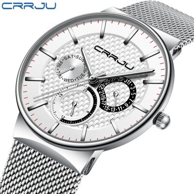 China CRRJU Watches Men's Chronograph Clock Steel Strap Luxury Waterproof Ultra Thin Male Casual Watch Date Brand Date Sport White Wristwatch for sale