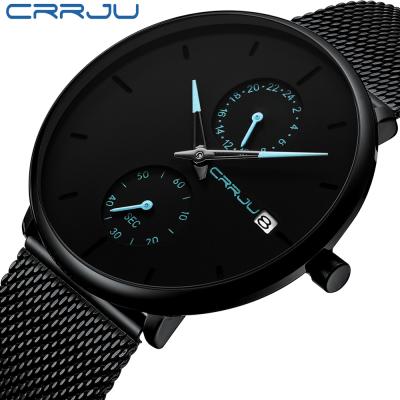 China Automatic Date Men Watch Male Clock Sports Date Relogio Masculino Quartz Stainless Steel Top Brand CRRJU Waterproof Mens Wristwatches for sale