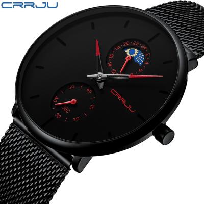 China Luxury Men Mesh Steel Waterproof Sport Watch Thin Casual Top Brand Quartz Watch Relogio Masculino CRRJU Moon Phase Fashion Mens Watches for sale