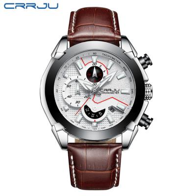 China New Male Automatic Leather Watch Relogio Masculino CRRJU Date Date Quartz Watches 2019 Luxury Brand Men's Big Face Sport Clock for sale