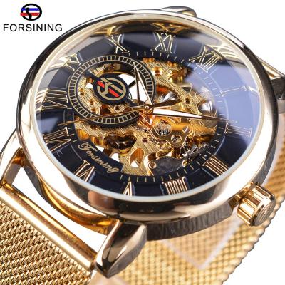 China Hot Male Mesh Steel Wristwatch Skeleton Man Watches Men's Watches Water Resistant Transparent Fashion Gold Mechanical Auto-wind for sale