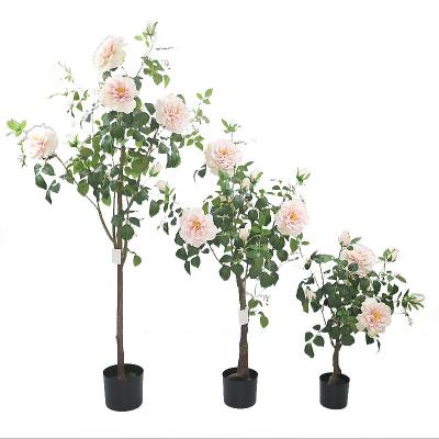 China Art Decor Top Quality Natural Color Peony Artificial Flowering Tree in Plastic Pot for Home Decoration for sale