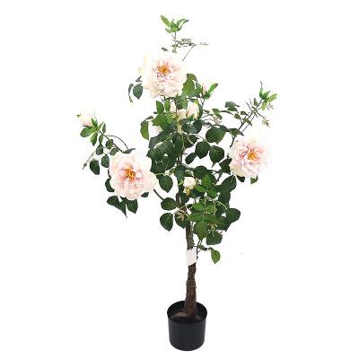 China Art Decor 4ft Tall Artificial Peony Flowering Tree With Plastic Pot For Home Decor for sale