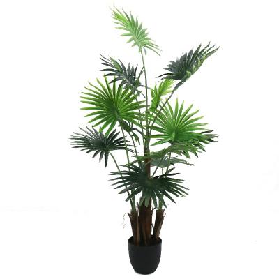 China Art Decor 4ft High Artificial Potted Fan Palm Tree With Palm Fiber Trunk For Home Decor for sale