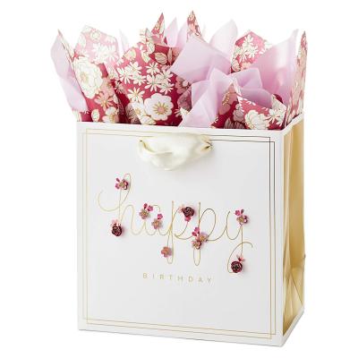 China Recyclable Hot Selling America Valentine's Day Flower White Cardboard Paper Wedding Gift Bags For Guest for sale