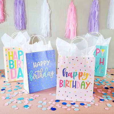 China Recyclable Hot Selling Reusable Custom Printed Colorful Kids Birthday Gift Party Packs Kraft Paper Bags Birthday for sale