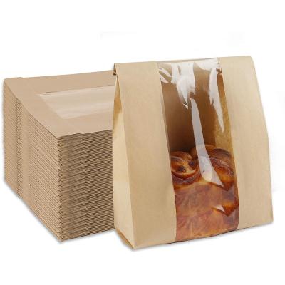 China Disposable Making Cookies Candy Toast Food Grade Bakery Packing Kraft Paper Bags With Window for sale