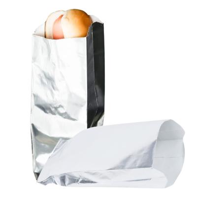 China Recycled Materials Disposable Hot Food Packaging Bags Burger Sandwich Street Snacks Hot Dog Takeaway Packaging Paper Bag With Foil for sale