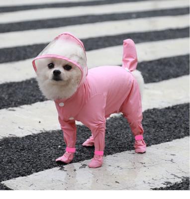 China Puppy Dog Raincoat 4 Colors Dog Raincoat Viable Pink Polyester Overalls Waterproof Puppy Dog Raincoat With Hood & Shoes & Tail for sale