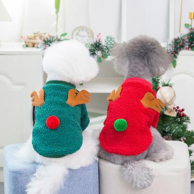 China 2021Thicken Fleece Sustainable Dog Clothes Warm Christmas Antlers Snowflake Fall Winter Pet Clothes For Dogs And Cats for sale