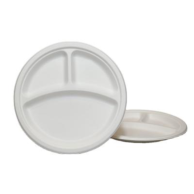 China Hot Sales Food Packet Factory Paper Plates Party Supplies Sugarcane Bagasse Pulp 3compartment Disposable Paper Plate For Parties for sale