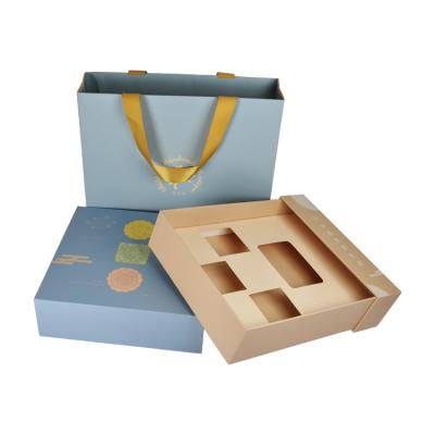 China Customized Recyclable Logo Luxury Blue Drawer Paper Chocolate Gift Box Present Document Box With Handle for sale