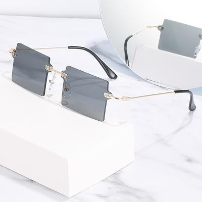 China Stylish Fashion Sunglasses Vintage Colorful Sunglasses New 2021 Trendy Square Sunglasses Metal Rimless Sunglasses for sale