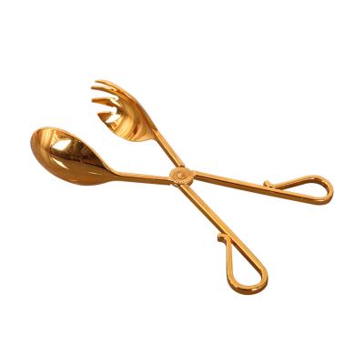 China Sustainable Luxury Gold Buffet Food Scissors Cut Steak Bread Serving Tongs for sale